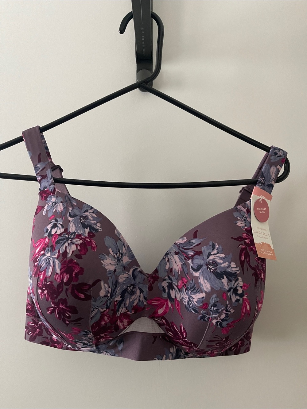 Cacique Floral T-Shirt Bra in Plum with Pink Accents
